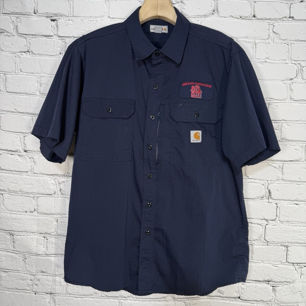 Carhartt Ripstop Rental Work Shirt Size L 396-20‎ Navy Blue Short Sleeve